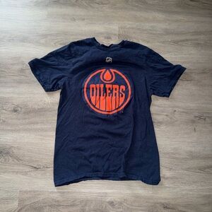 Fanatics Navy Blue T-Shirt with Orange Oilers Logo